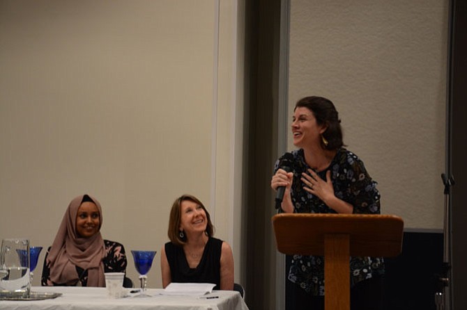 The Rumi forum brought together Rev. Meg Peery McLaughlin (right), co-pastor of Burke Presbyterian Church; Riham Osman, communications coordinator for the Muslim Public Affairs Council (left); and Temple B’nai Shalom’s Rabbi Laura Rappaport (center).