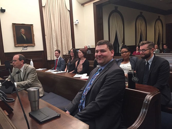 Alexandria budget staff, from left: Morgan Routt, director of management and budget; Matthew Evans; Nicole Evans; Whitney Harris; Alex Braden; Alyssa Ha (obscured); Martina Alexander; and Arthur Wicks. La’Tangela Bellamy (not pictured) was seated in a row behind them.