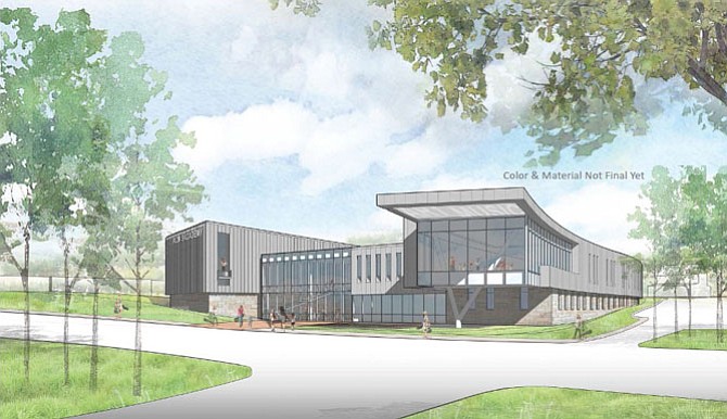 Artist rendering of the Facade for The Conservatory of Fine Arts, a 48,000-square-foot project proposed by Scimores Academy, LLC.  The Hunter Mill Land Use Committee recommended land use approval for their application.