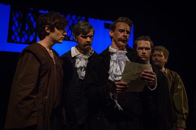 From left: Dylan Gottlieb, Peter Bashaw, J. Carlin Decker III, Roger Clanton and Patrick Moloney in Lake Braddock High's production of “The Crucible.”