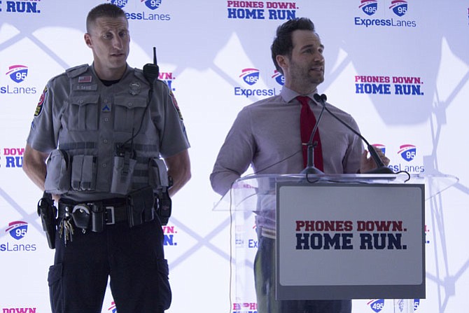 McLean High School Resource Officer Scott Davis and Nick Corsi, systems of support advisor for the school, pitch their support for the campaign as the first speakers of the event.