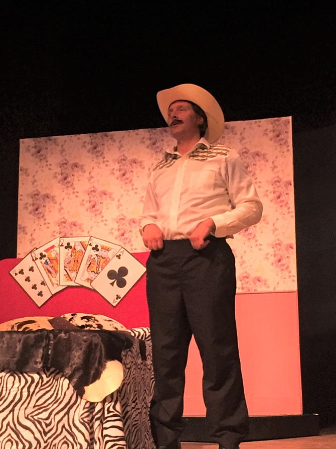 Stephen McDonnell rehearses the part of Arles, one of about 10 characters he plays in LTA's production of "Red, White, and Tuna," now through June 24, 2017.