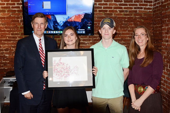 U.S. Rep. Don Beyer, Catherine Owens '19, Cole Early '17, and Upper School Visual Arts Teacher Katherine Elkins