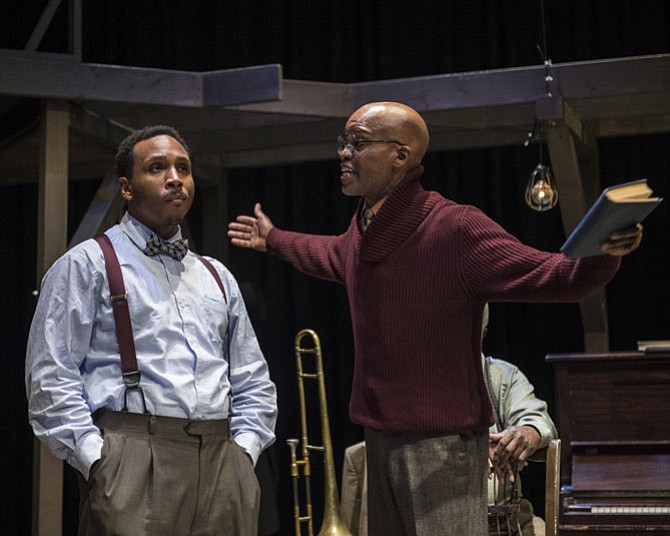 From left: Clayton Pelham, Jr. and Michael Anthony Williams in "Ma Rainey's Black Bottom" at 1st Stage in Tysons.