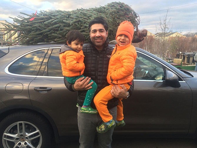 Getting a Christmas tree: Harminder Sandhu, Arjun Sandhu and Kirin Sandhu.