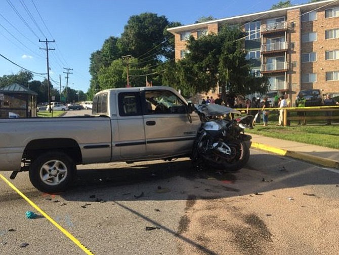 A motorcycle collided with a truck on Richmond Highway on Friday, June 9.