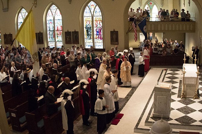 Bishop Michael F. Burbidge celebrating the solemnity of Corpus Christi at Saint Mary Catholic Church in Alexandria on Sunday, June 18.