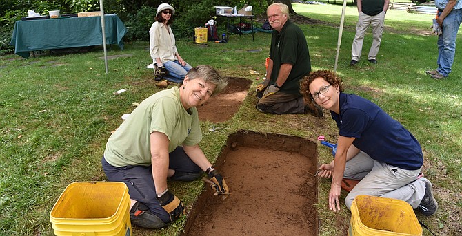 Fran Kline, Kelly Horne, Jackie Balish, and Tom McLaughlin dig for artifacts on the grounds of the Josiah Henson Park during Montgomery County Heritage Days last weekend.