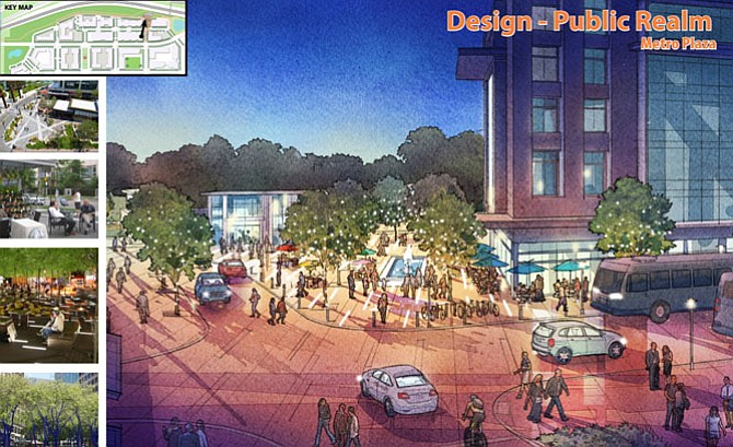 Artist rendering for Potomac Yard’s Metro plaza.