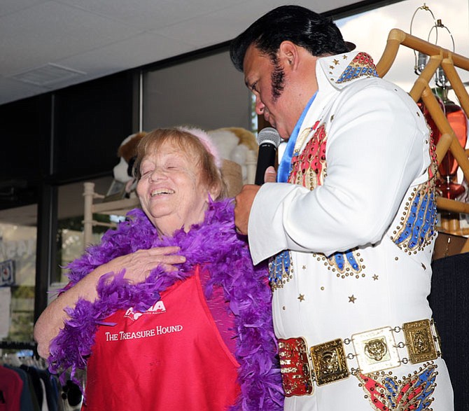Marilyn Edwards enjoys a moment on her 65th Birthday with Elvis Tribute Artist Randoll Rivers.