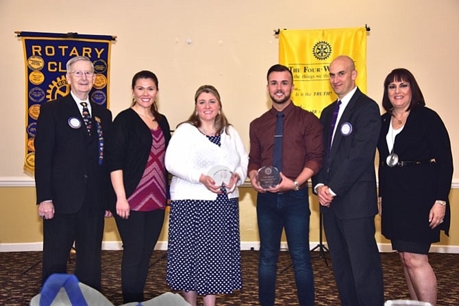The Rotary Club of Fairfax recently honored and awarded two City of Fairfax teachers at its annual Teacher of the Year program. From left: Paul Gauthier (Fairfax Rotary president); Erin Lenhart (principal, Lanier Middle School); Greer Mancuso (Teacher of the Year, ESOL teacher, Lanier Middle School); Erich Dicenzo (Teacher of the Year, Theater Arts teacher, Fairfax High School); David Goldfarb (principal, Fairfax High School); and Dr. Laura Hills (Fairfax Rotary Teacher of the Year Committee).
