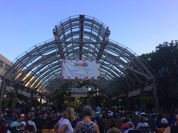 Live musical performances are held under the pavilion on Market Street in Reston Town Center, and listeners may set up chairs under the pavilion and around the fountain.