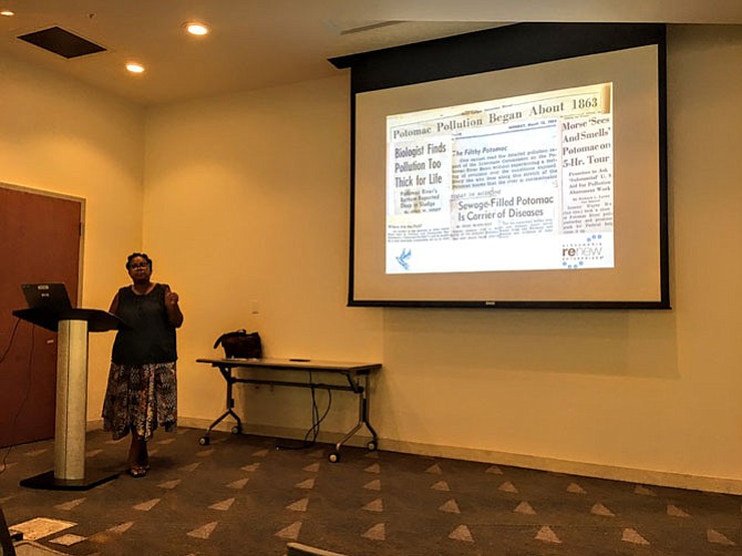 Jae Watkins, community outreach and education manager for Alexandria Renew Enterprises, explains Alexandria’s history with wastewater treatment. Before the city commissioned a public utility to clean dirty water, wastewater flowed into the Potomac River unsanitized.