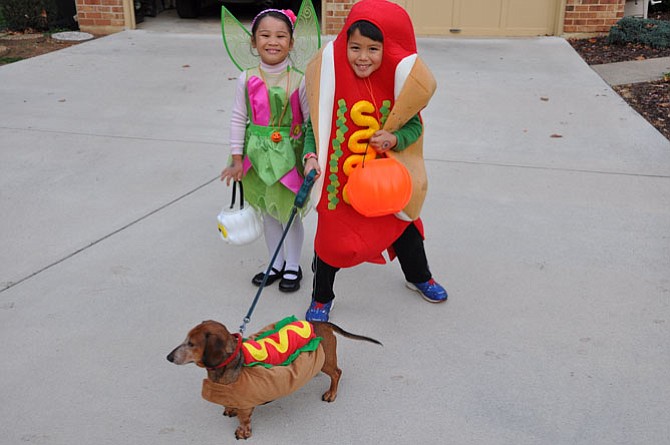 Two Halloweens ago, Kai and Nathan both dressed up as hot dogs.
