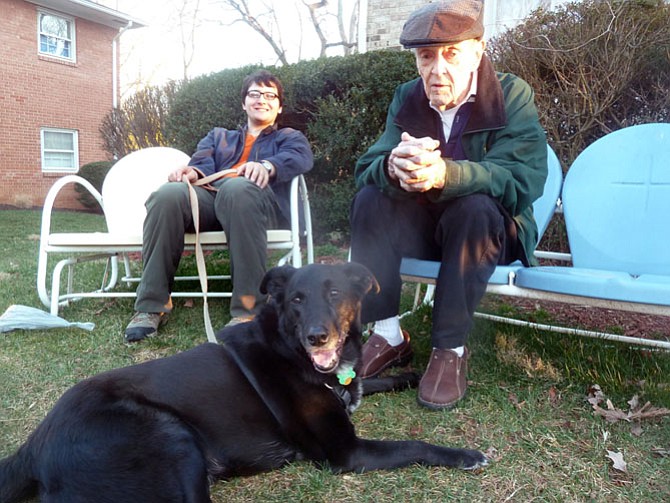 Spring 2017, Collin Marquis (left) visiting with his 90-year-old grandfather Chalmers Marquis along with our 13-year-old Lab mix Guinness. Over the years since my father moved to an assisted living facility, Guinness has become an unofficial therapy dog, bringing comfort and joy whenever she visits. 
