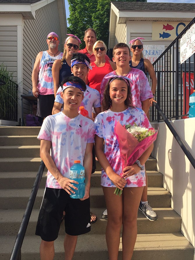 SS2 bid a fond farewell to seniors Nick Jiang, Jack Jiang, Jacob Elson and Georgia Stamper, pictured with coaches Scott Brown, Katie O'Brien and Caitlin Campbell and team reps Lori and Chris Campbell.
