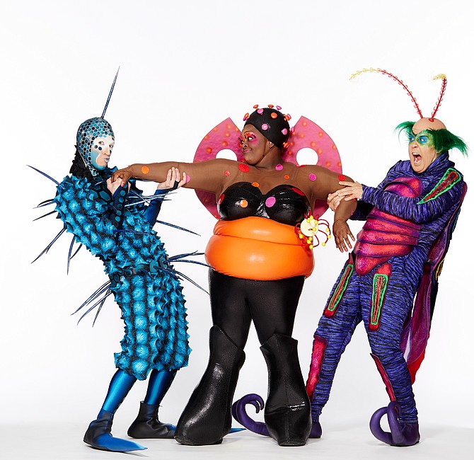 Cirque du Soleil’s “OVO” – Main characters, from left: The Foreigner, Ladybug, and Master Flipo.