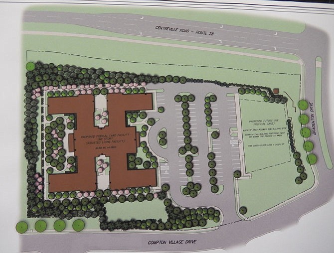 Site plan of the Arden Courts memory-care facility proposed for Centreville’s Compton Village community.