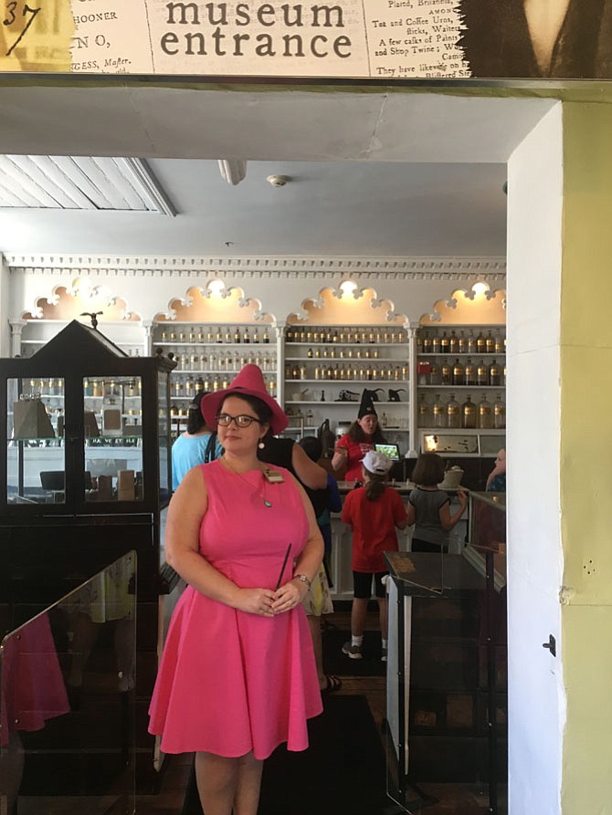 Lauren Gleason, site manager of the Stabler-Leadbeater Apothecary Museum, was dressed as character Dolores Umbridge at the museum’s celebration of Harry Potter’s birthday.