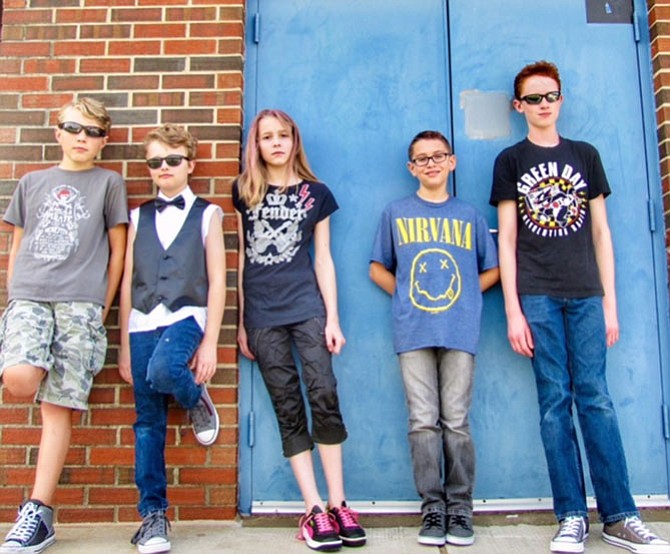 With their post-Grunge outfits, the Magnetic Toxins include Hunter Malecki, 13, left, Anderson Bonanno, 10,  Maddie Powell, 11, Christian Moreno, 10, and Ryan Bonanno, 13.