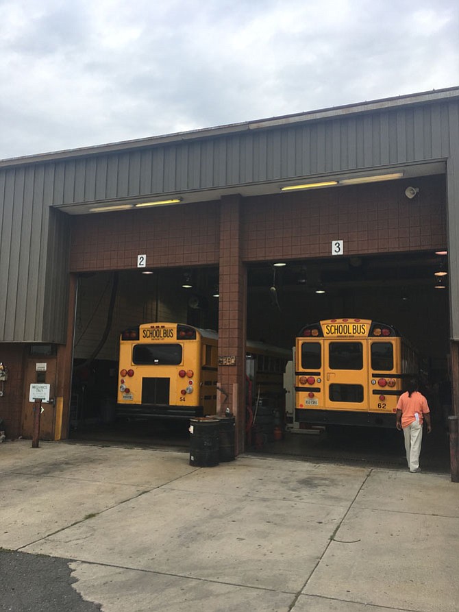 The vehicle maintenance garage at the ACPS Transportation Center. Four maintenance bays service all of ACPS’s vehicles, though not all bays can accommodate buses. Currently mechanics are able adequately to prepare buses each day for their morning runs, but only if they “hump,” according to one mechanic. With busing capacity needs expected to increase with rising enrollment, more bays and parking are needed. Upgrading the facility will cost an estimated $6.1 million over FY19-27. A fleet management study, which the city expects to be complete by late fall, may identify opportunities to streamline both city and school vehicle maintenance. Currently the two fleets are maintained in separate facilities across the street from one another.