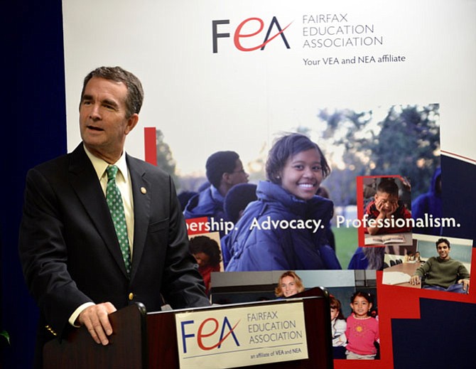 Lt. Gov. Ralph Northam, the Democratic candidate for governor, outlines his platform on public education in Virginia at the offices of the Fairfax Education Association.