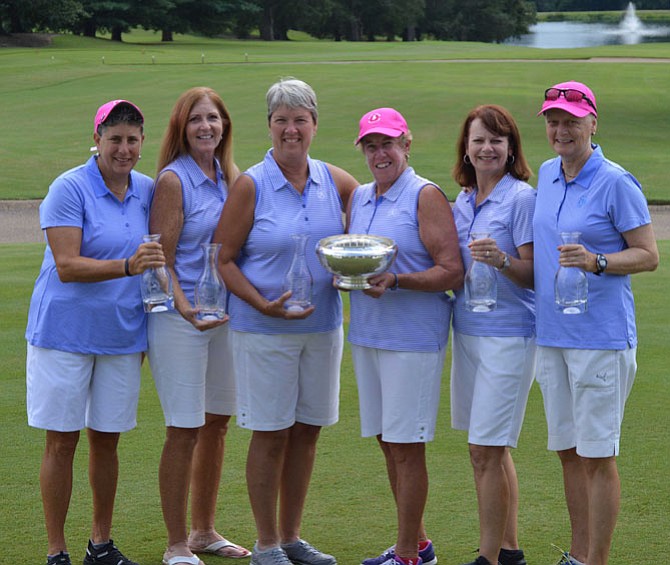 Mount Vernon Country Club won the 2017 Virginia state women’s team championship. From left are Susan Podolsky, Joan Gardner, Debbie Simpson, captain Linda DiVall, Katie Cox and Shawn McCullough.