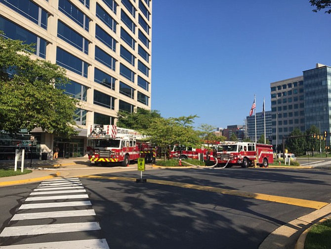 Firefighters were dispatched for a fire alarm in a high rise building in the 12000 block of Sunset Hills Road in Reston on Sunday morning, Aug. 20.