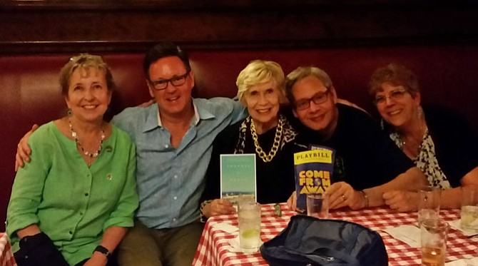 Grace Machanic, center, attended the Broadway Teacher’s Workshop in New York City just a few weeks before her death. She enjoyed dinner at Sardi’s on July 22 with Alexandria theater veterans Kath Dillaber, Kevin Tuerff, Frank Shutts and Joanna Henry.  