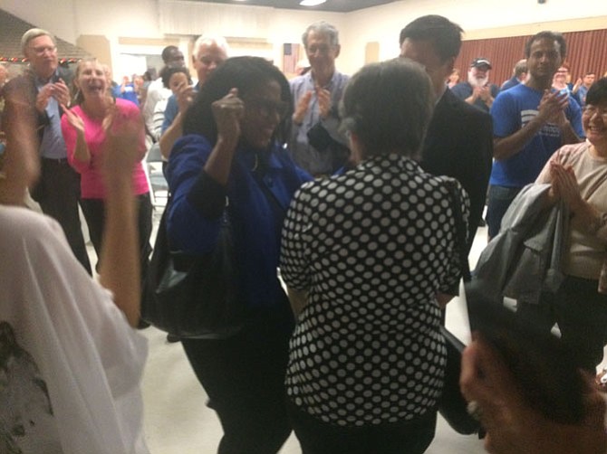 Karen Keys-Gamarra celebrates at her victory party at the Elks Lodge in Pine Ridge.