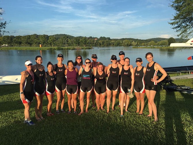 Alexandria Community Rowing Women’s Competitive Sweep Team members at Melton Lake, Oakridge, Tenn.
