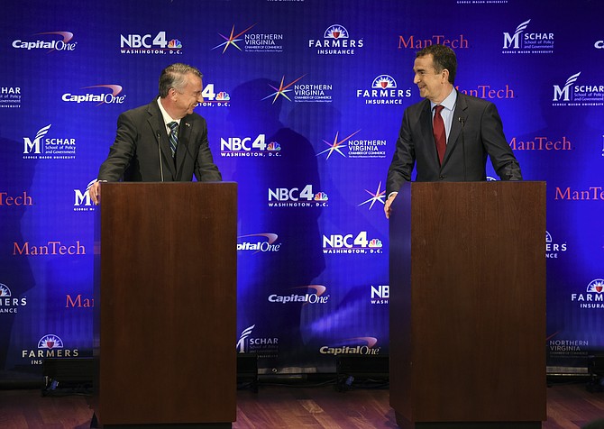Virginia gubernatorial candidates, Republican Ed Gillespie and Democrat Ralph Northam, debate Tuesday evening, Sept.19, at the Capital One headquarters in McLean. 