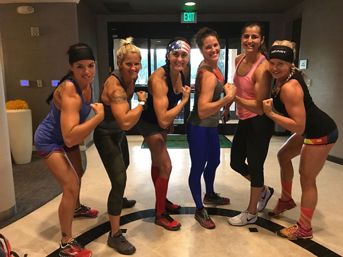 Competitors from Season 5 pause to strike a Stone Cold pose (from left): Stephanie Huntsman, Rachel "Goose" Szakmary, Nikki Justice, Cat Brown, Nika Sedghi, and Brooke "Beast Mode Barbie" Van Paris. The photo was taken at their hotel in Los Angeles prior to departing for filming.
