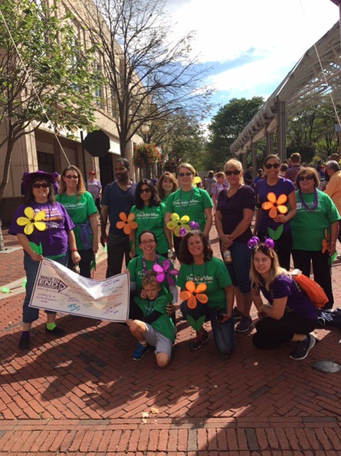 Debbi Johnson of Centreville joined the 2017 Northern Virginia Walk to End Alzheimer’s. Her team consisted of members of her church, New Life Christian Church in Chantilly and her employer, Freddie Mac, including Ange Roeske, Denise Hargand, Kevan Fareed, Vandana Sharma, Christina Kangelaris, Elizabeth Gibson, Kathy Perrow, Keshia Jackson, Joanne Macomber, Aslynn Hogue, William Hogue, Debbi Johnson, and Kristen Johnson.