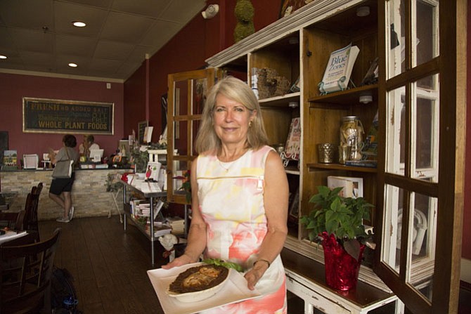 Gwyn Whittaker, owner of GreenFare Organic Café, serves her $18 Organic Spinach and Sweet Potato Lasagna dish, which is loaded with local veggies: organic broccoli, carrots, mushrooms and olives, organic tofu and house-made organic marinara sauce. Instead of cheese, the pasta is covered with an organic pine nut topping. A gluten free option with eggplant in place of wheat noodles is also available for $2 more.