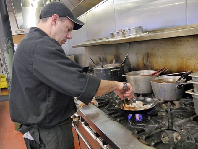 Chef Michael Wagner sautés Gulf shrimp briefly on high heat.