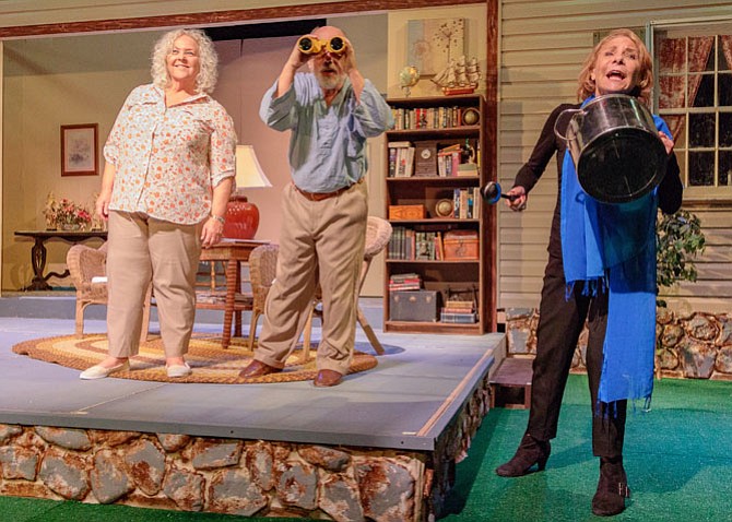 Lorraine Bouchard stars as Sonia, Mario Font stars as Vanya, and Carol Preston stars as Masha in LTA's production of “Vanya and Sonia and Masha and Spike.”