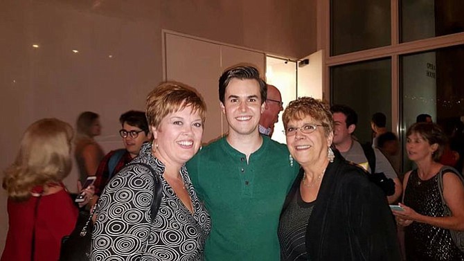 From left: Local actress Kat Brais and Joanna Henry, who directed Kevin Clay in “Mame” for the Reston Community Players, visit with him at The Kennedy Center.