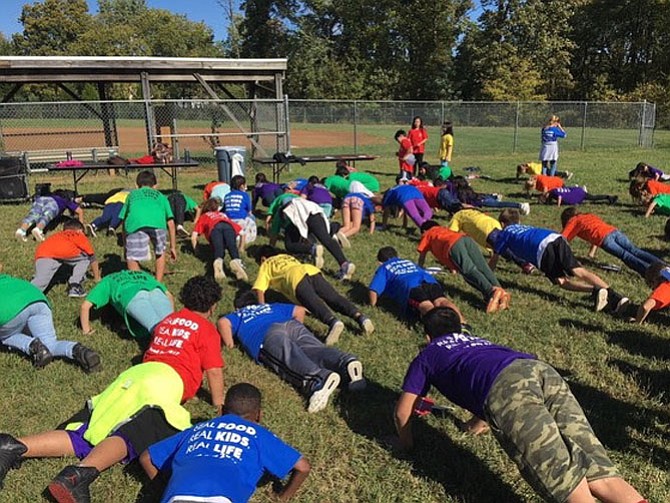 The Real Food For Kids “Food Day” event also rotated older elementary students through exercise stations. All of the students were given Food Day T-shirts to wear.