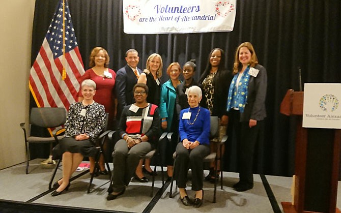 Mayor Allison Silberberg, right, with the honorees of the Volunteer Alexandria Heart of Alexandria Awards Oct. 19 at the U.S. Patent and Trademark Office. The honorees were recognized for their exceptional volunteer service to the community.