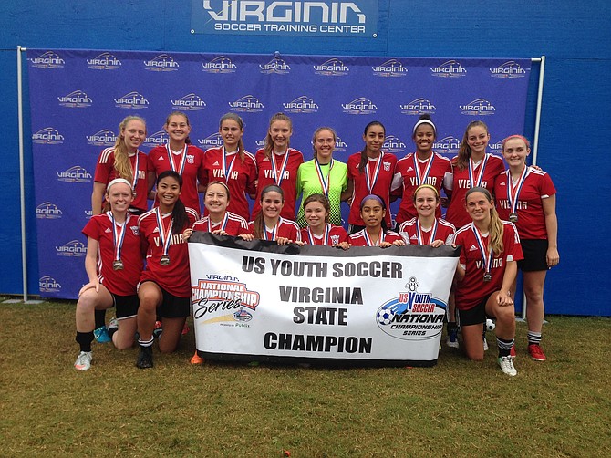 Team picture with banner — front row: Cayla Davis, Corinne Polk-Trauman, Grace Fisher, Abby Fusca, Emma Brown, Jackie Parades, Tess Mahon Kuzin, Whitney Wiley; back row: Margaret Covey, Lilly Wilcox, Rachel McFaul, Selena Kaup, Christina LaRow, Kaitlyn Heofling, Rachel Jackson, Sam Devin, Maddie Lacroix. Not pictured: Simmi Cilluffo, Catherine Howard, Ashleigh Lockard, Abby Pogreba, Brigid Sullivan.