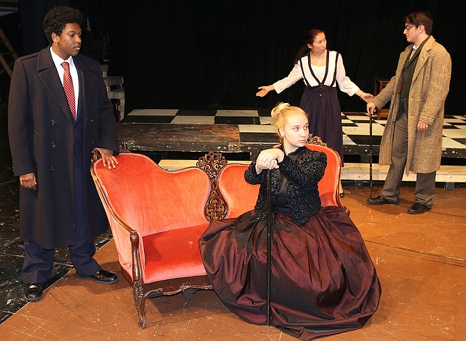 (From left) Daniel Jacobs (Prince Bounine), Mackenzie Bacarella (the empress), Gloria Whitfield (Anna) and Danny Mercuri (Serensky) rehearse a scene.