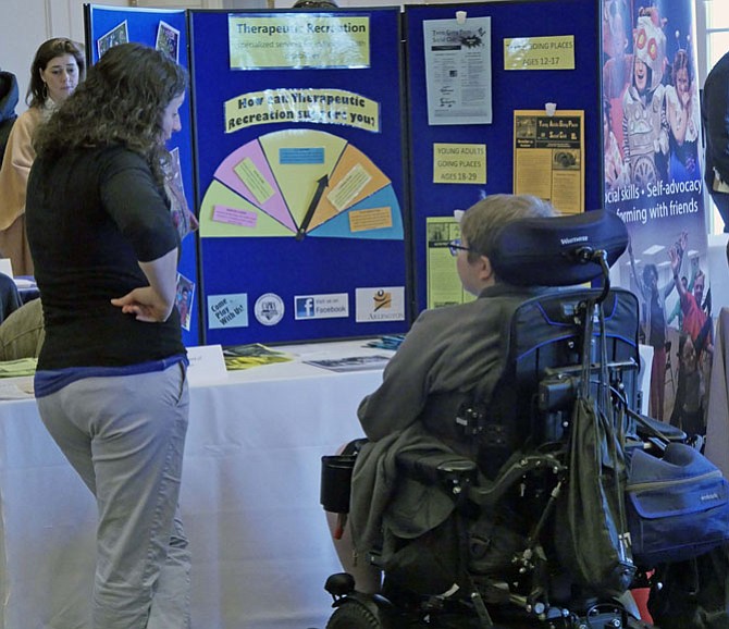 Booths assist students with disabilities by providing information on everything from county and Federal programs to assistance with filling out a job application and therapeutic recreation services.  