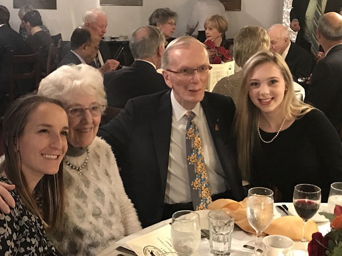 Potomac Chamber 2017 Citizen of the Year Dr. John Sever with his wife and granddaughters. Sever, as both a Rotarian and head of infectious disease at NIH, has been instrumental in a worldwide effort to eradicate polio since 1978. 