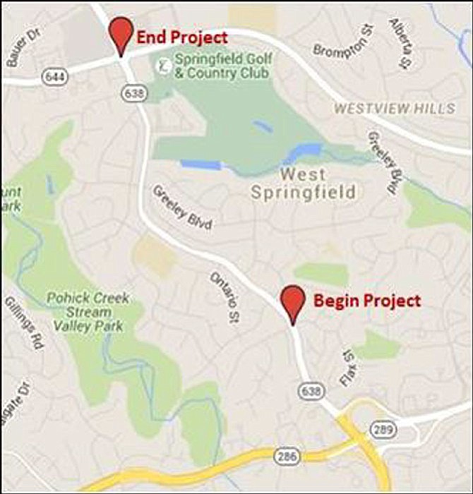 Map of Rolling Road where VDOT is looking at widening.