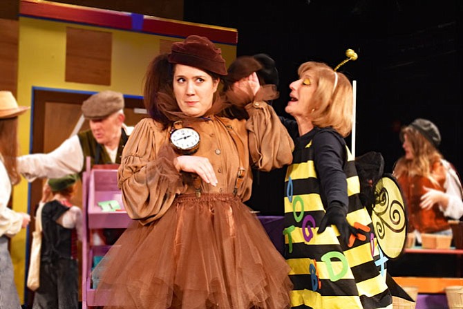 Amanda Ranowsky as Tock and Susan Kaplan as the Spelling Bee in the Providence Players production of “The Phantom Tollbooth.”
