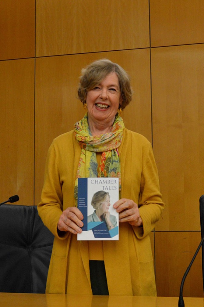 Eileen Curtis with her new book “Chamber Tales: A Memoir of Commerce, Community and Stunning Forces of Change.”