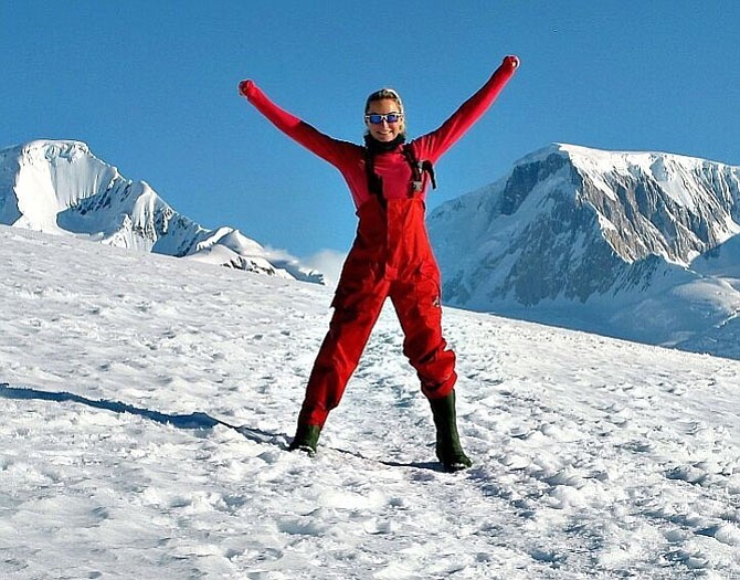 Brooke Curran, shown after completing the Antarctica Marathon in 2015, raises money for children’s charities through The RunningBrooke Fund.
