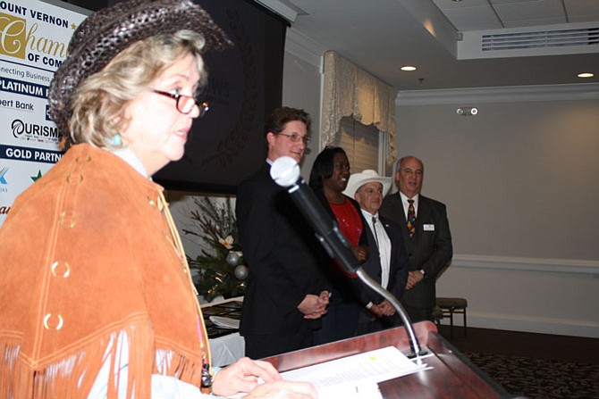 Outgoing chairman Jane Gandee addresses the chamber gathering.