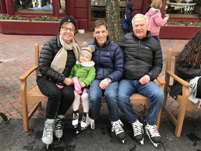 Three generations of ice skaters: (from left) Kathy, Caroline, Scott and Bob Flinn came from Arlington to ice skate.